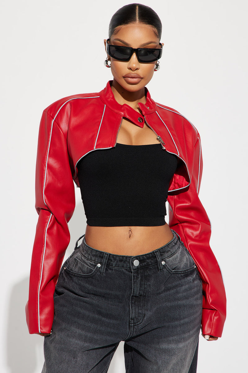 Jessie Faux Leather Cropped Jacket - Red | Fashion Nova, Jackets ...