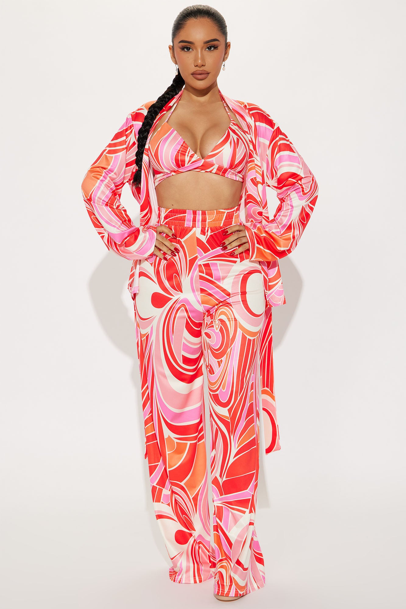 Olivia 3 Piece Pant Set - Red/combo | Fashion Nova, Matching Sets