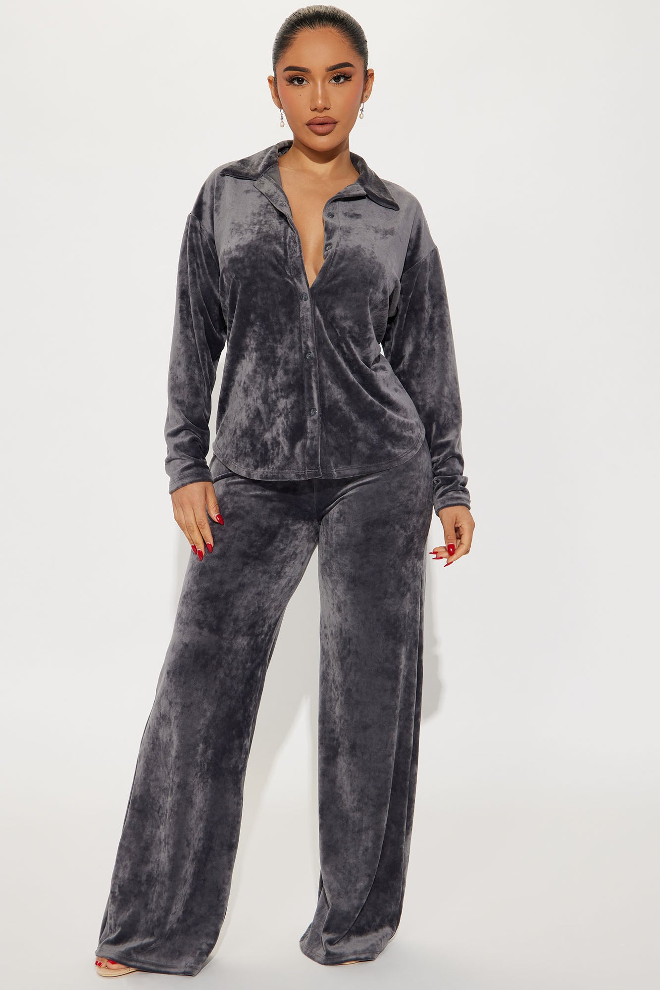Valery Velour Pant Set - Grey | Fashion Nova, Matching Sets