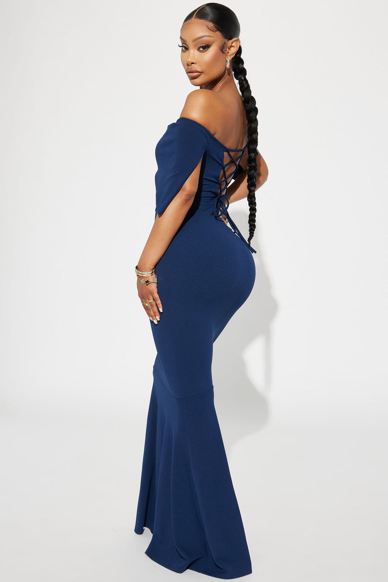 Monica Off Shoulder Maxi Dress - Navy | Fashion Nova, Dresses | Fashion ...