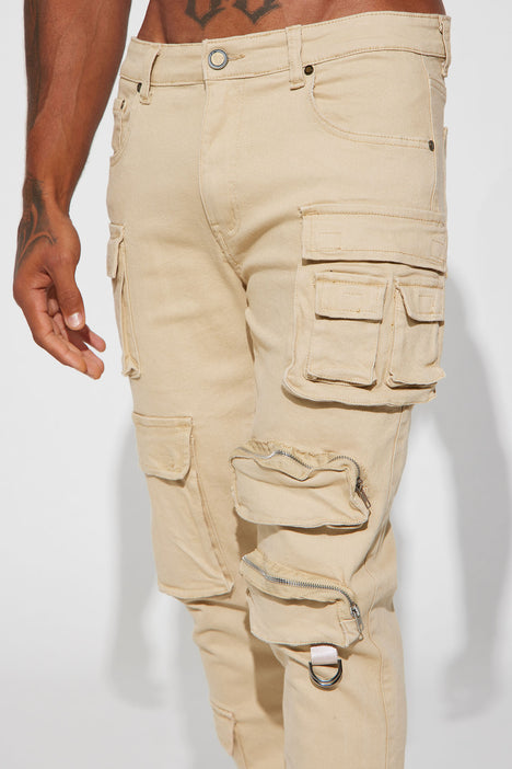 High Waisted Cargo Pants In Khaki Slim Fit from Outfitbook on 21