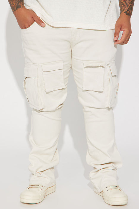 Keep Moving Stacked Skinny Flared Cargo Pants - Cream