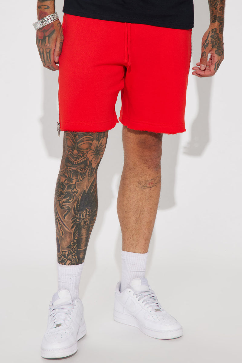 Tyson Side Zippers Relaxed Sweatshort - Red | Fashion Nova, Mens Fleece ...