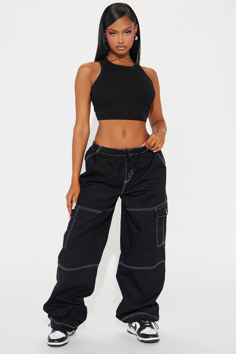 Harlow Cargo Parachute Pant - Black, Fashion Nova, Pants