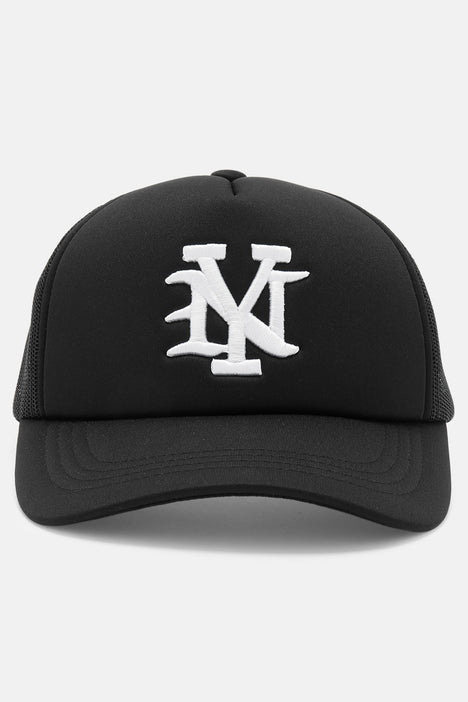 NY Trucker Hat - Black/Black, Fashion Nova, Mens Accessories