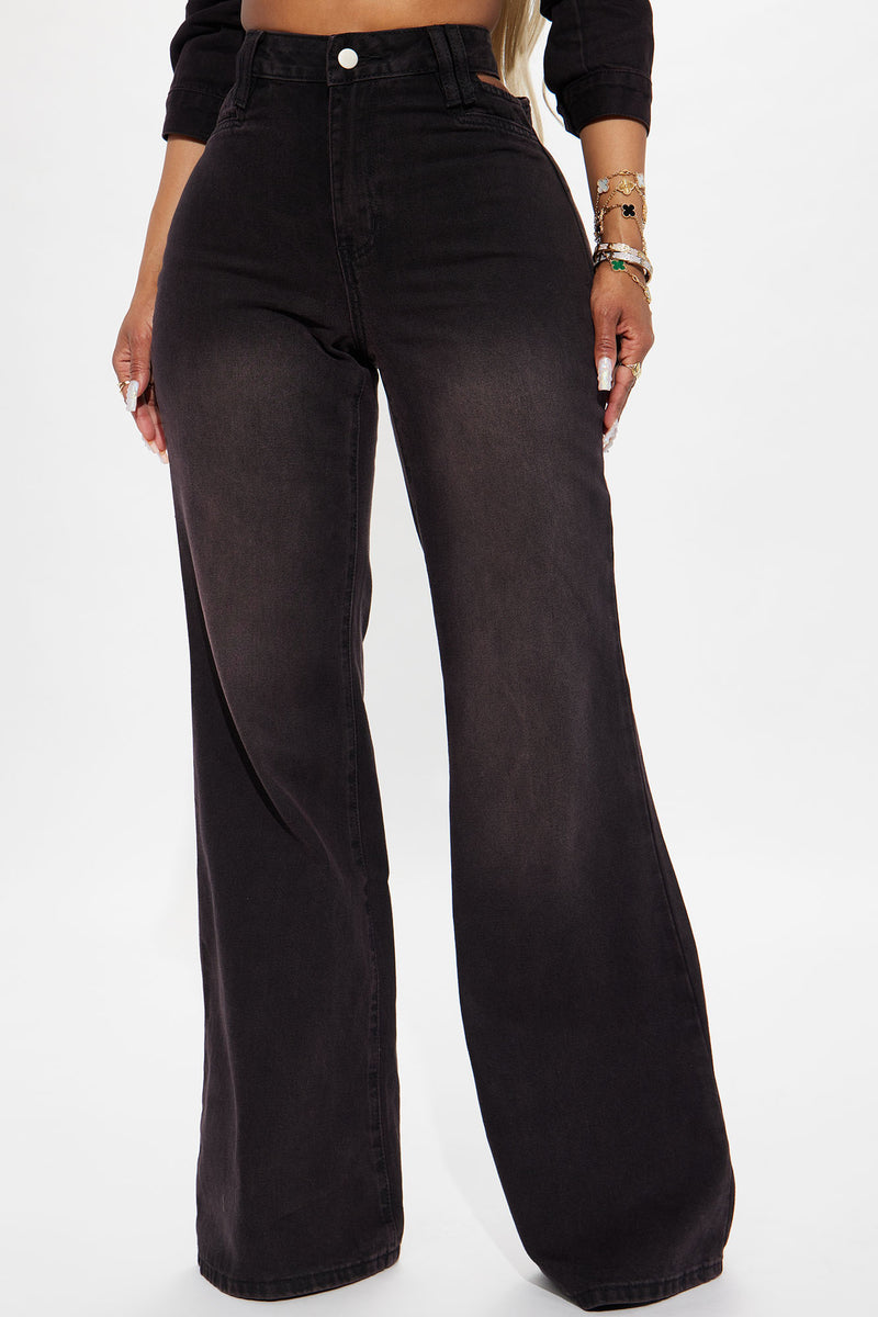 Crossing Your Mind Non Stretch Tinted Wide Leg Jean - Black/Red ...