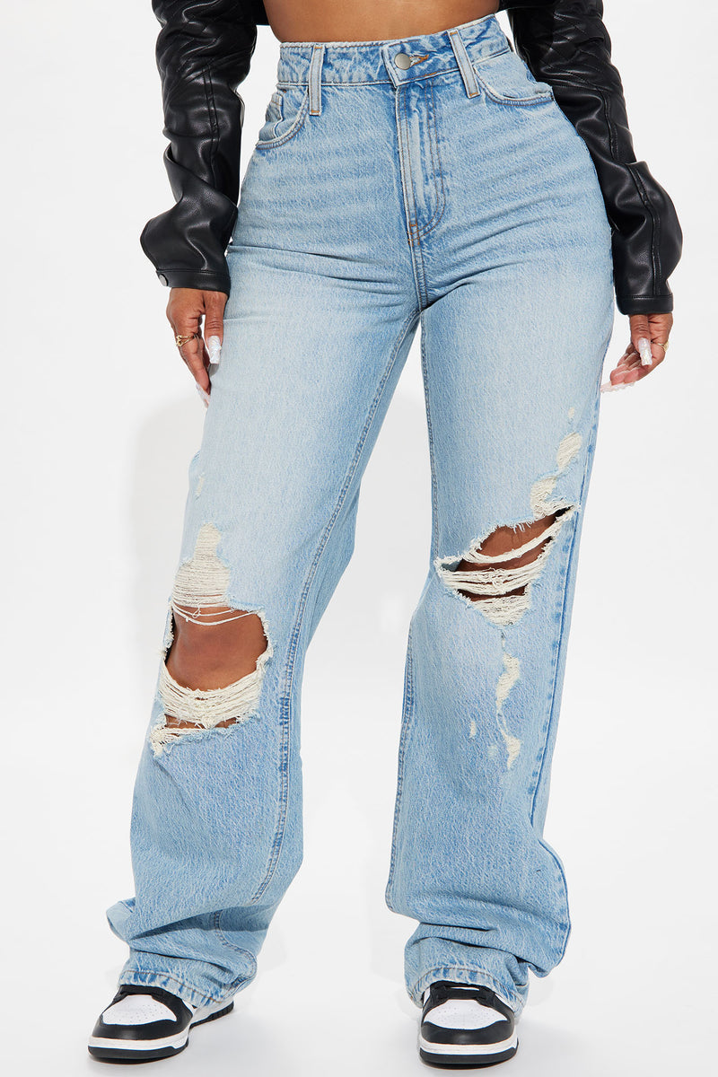 Favorite Forever Ripped Stacked Straight Leg Jean - Light Wash ...
