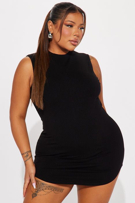 Black Structured Snatched Rib Bodycon Dress