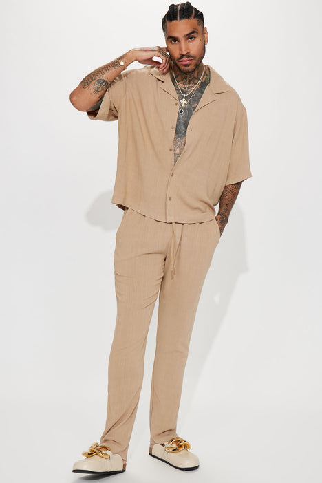 Solid Textured Linen E-Waist Side Slit Pants - Brown, Fashion Nova, Mens  Pants