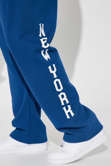 NY Script Straight Sweatpant Mens Nova, Fleece Fashion | Navy Bottoms | - Fashion Nova