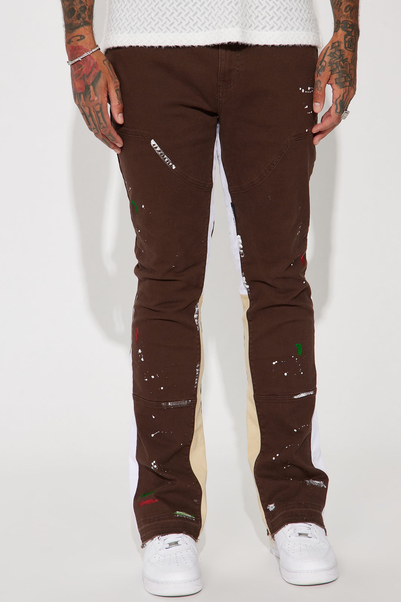 Both Ways Slim Stacked Flared Pants - Brown/combo | Fashion Nova