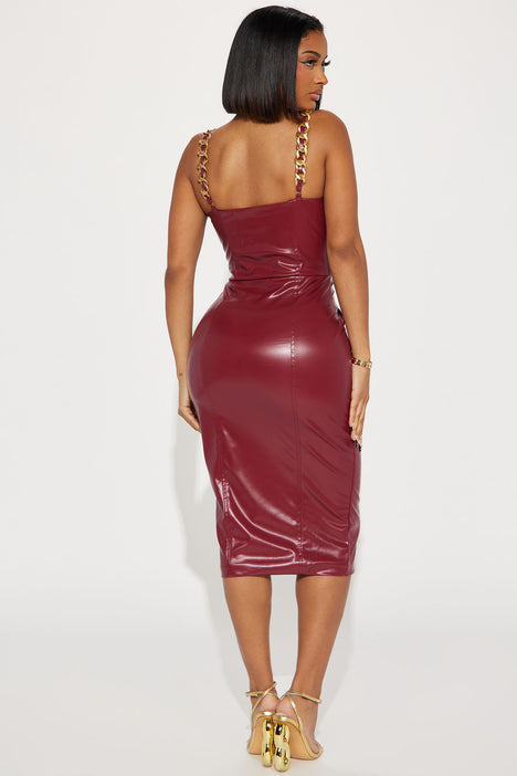 Madelyn Faux Leather Midi Dress - Burgundy, Fashion Nova, Dresses