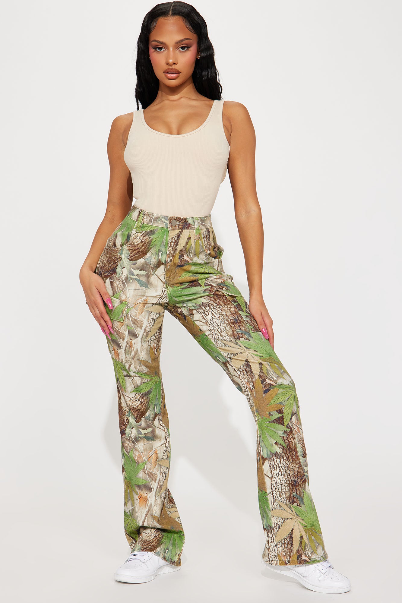 In The Weeds Camo Stretch Cargo Jean - Green/combo