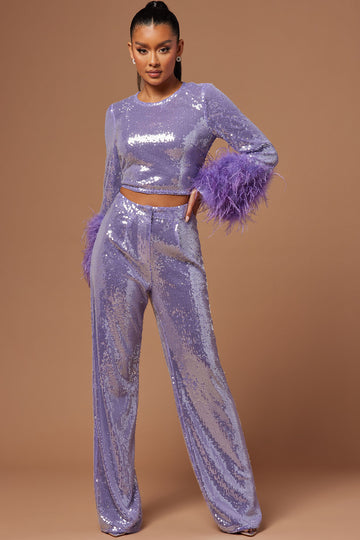 Sequined Crop Top - Light purple/sequins - Ladies
