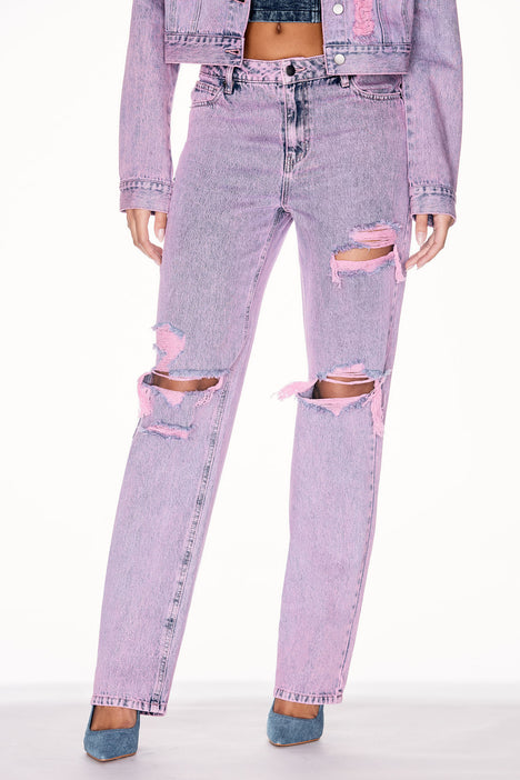 Best Energy Ripped Straight Leg Jeans - Pink, Fashion Nova, Jeans
