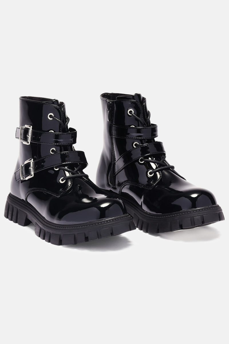 Mini Patent PU Buckled Boots - Black | Fashion Nova, Kids Shoes ...
