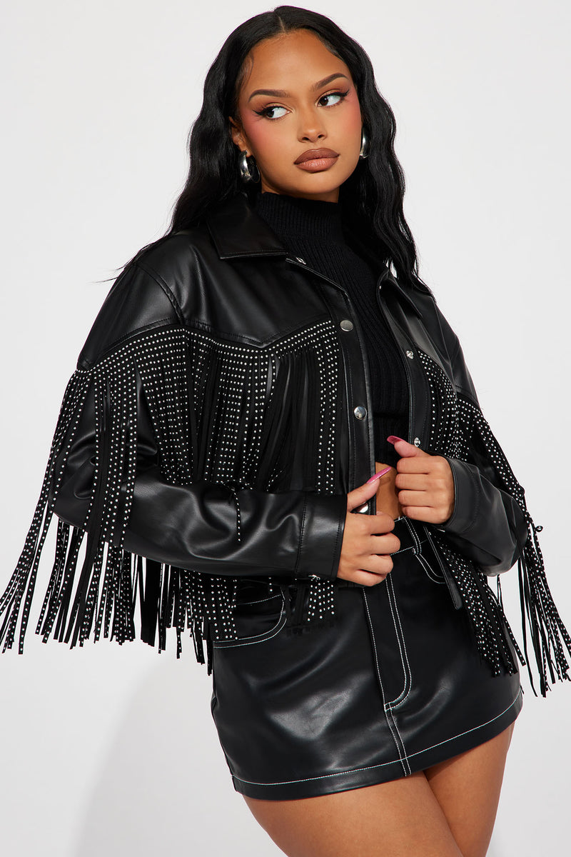 Enjoy The Moment Faux Leather Fringe Jacket - Black | Fashion Nova ...