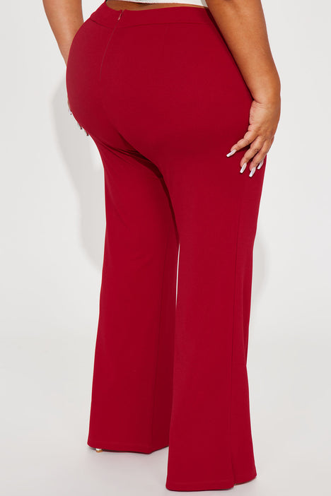Ladies' Red Pants, Wide-Legged & High-Waisted