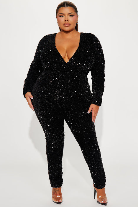 One And Only Sequin Jumpsuit - Black, Fashion Nova, Jumpsuits