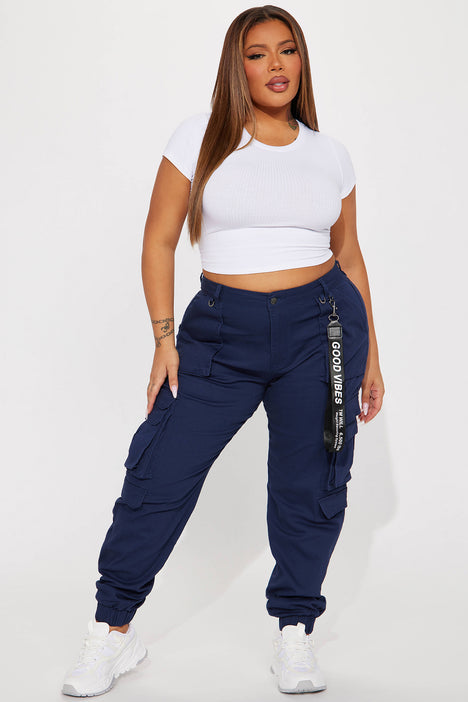 Good Vibes Cargo Jogger - Navy, Fashion Nova, Pants