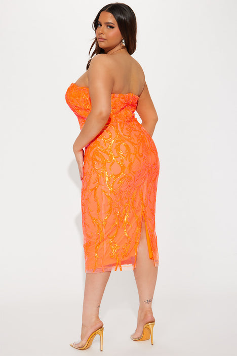 NWT! Fashion Nova Curve Bright Orange Stretch Midi Bodycon Dress Plus Size  3X 