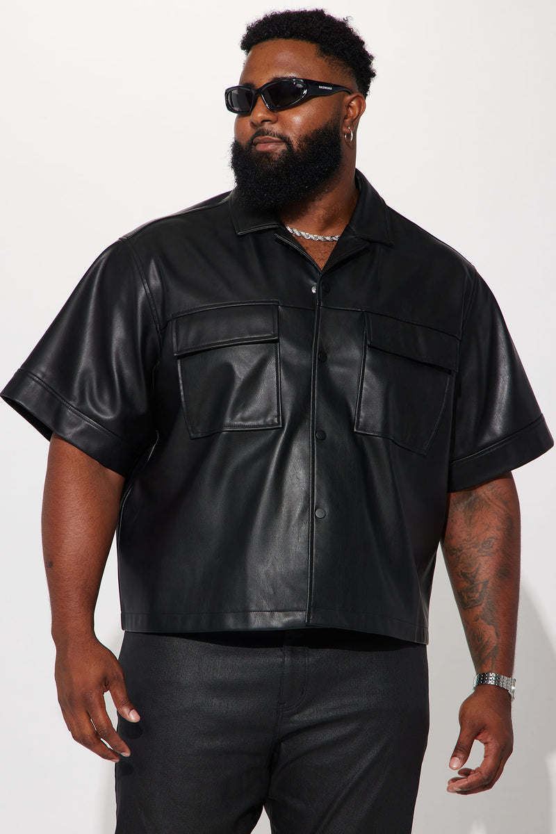 High Stepper Faux Leather Button Up Shirt - Black | Fashion Nova, Mens ...