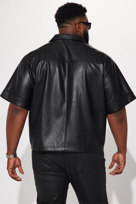 Homerun Faux Leather Short Sleeve Jersey - Black, Fashion Nova, Mens Shirts