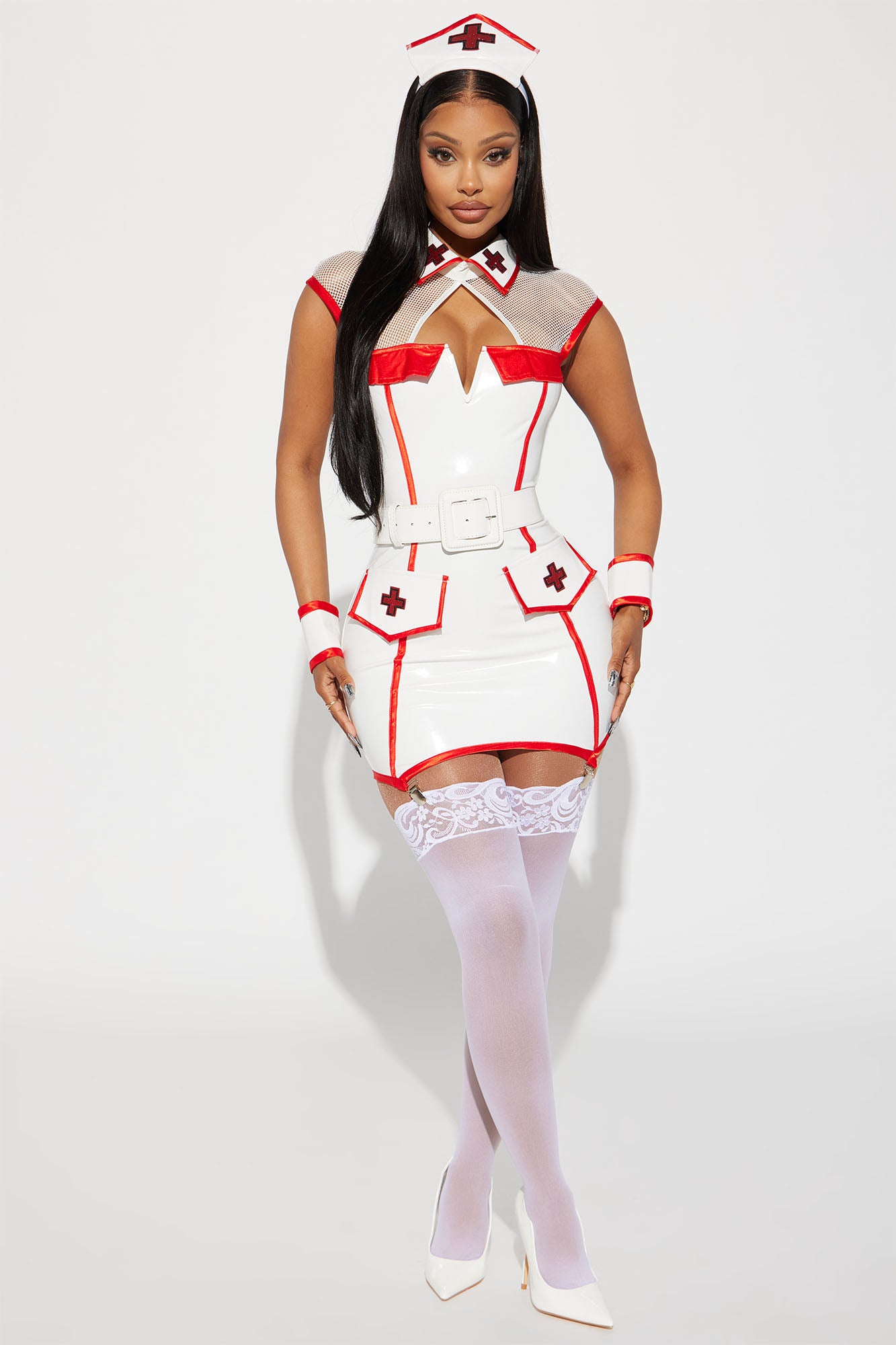 Hot Flash Nurse 4 Piece Costume Set - White/combo