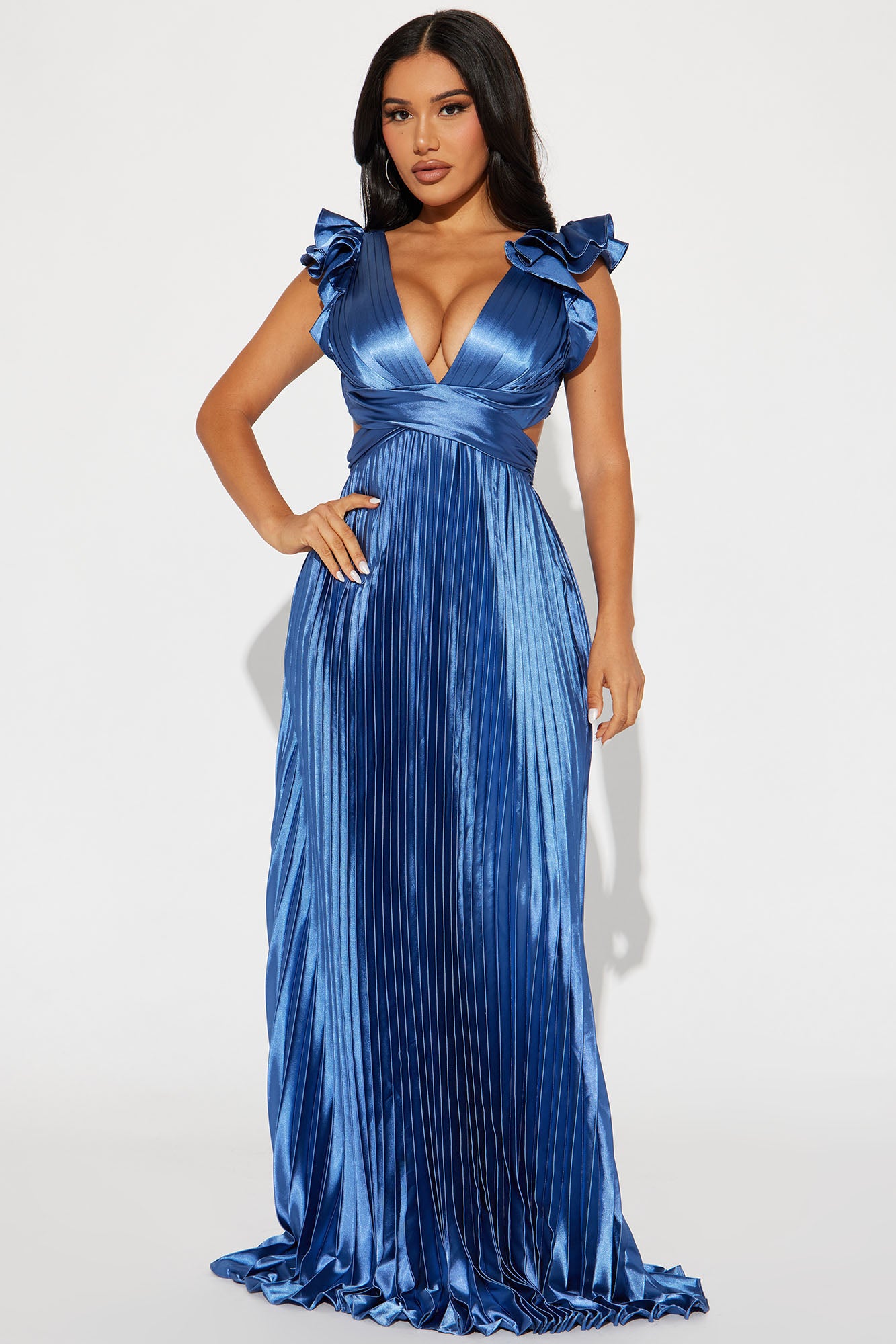 Sun Kissed Nights Satin Maxi Dress - Blue