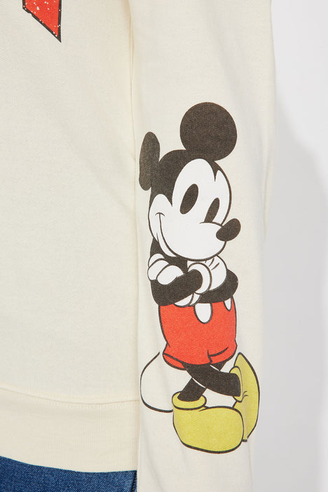 Disney Sweatshirt Women XL Tan Mickey Minnie Mouse Crewneck Sweater  Pullover new