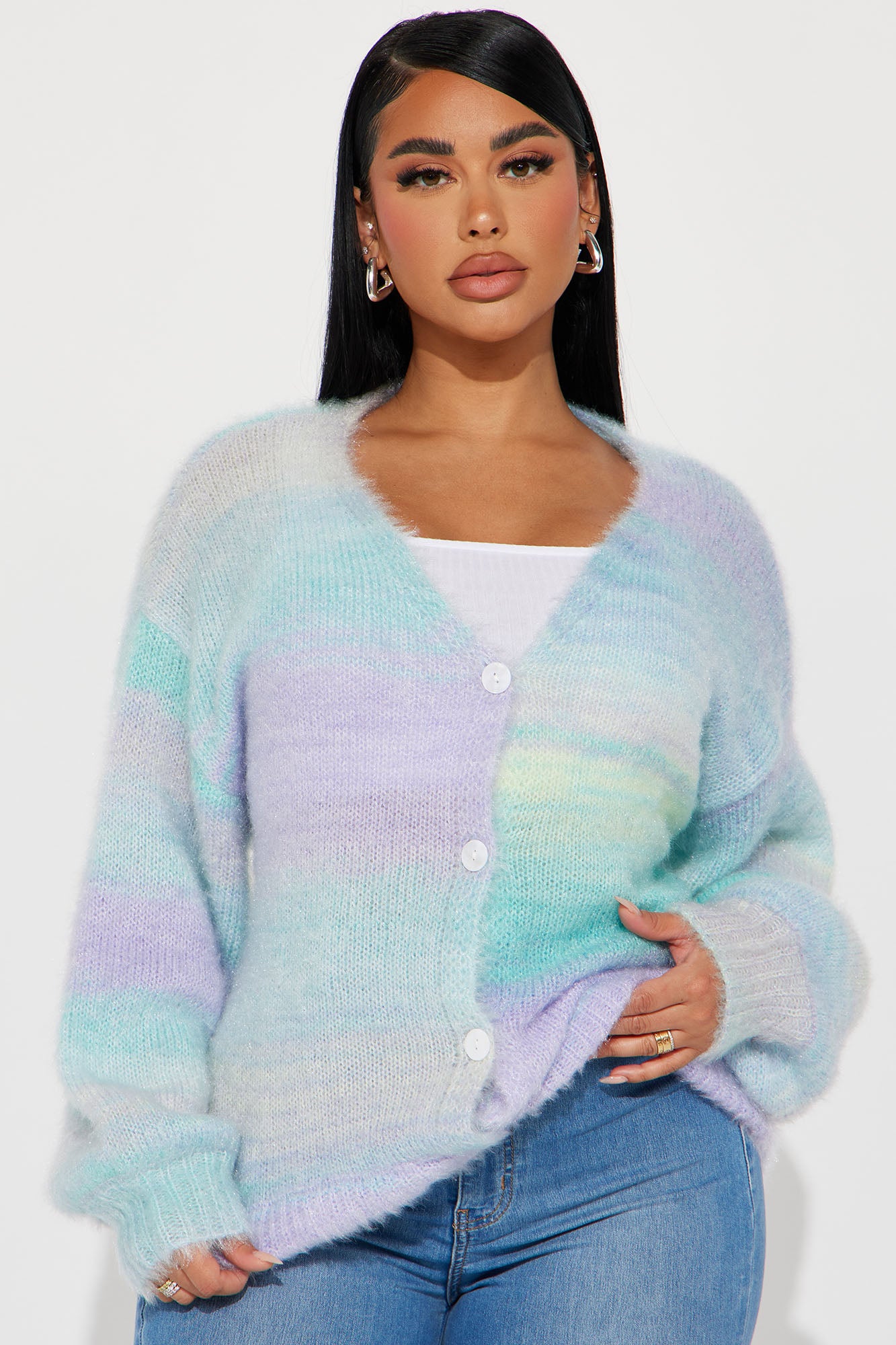 Fluffy Sweater Cardigan - Multi-color