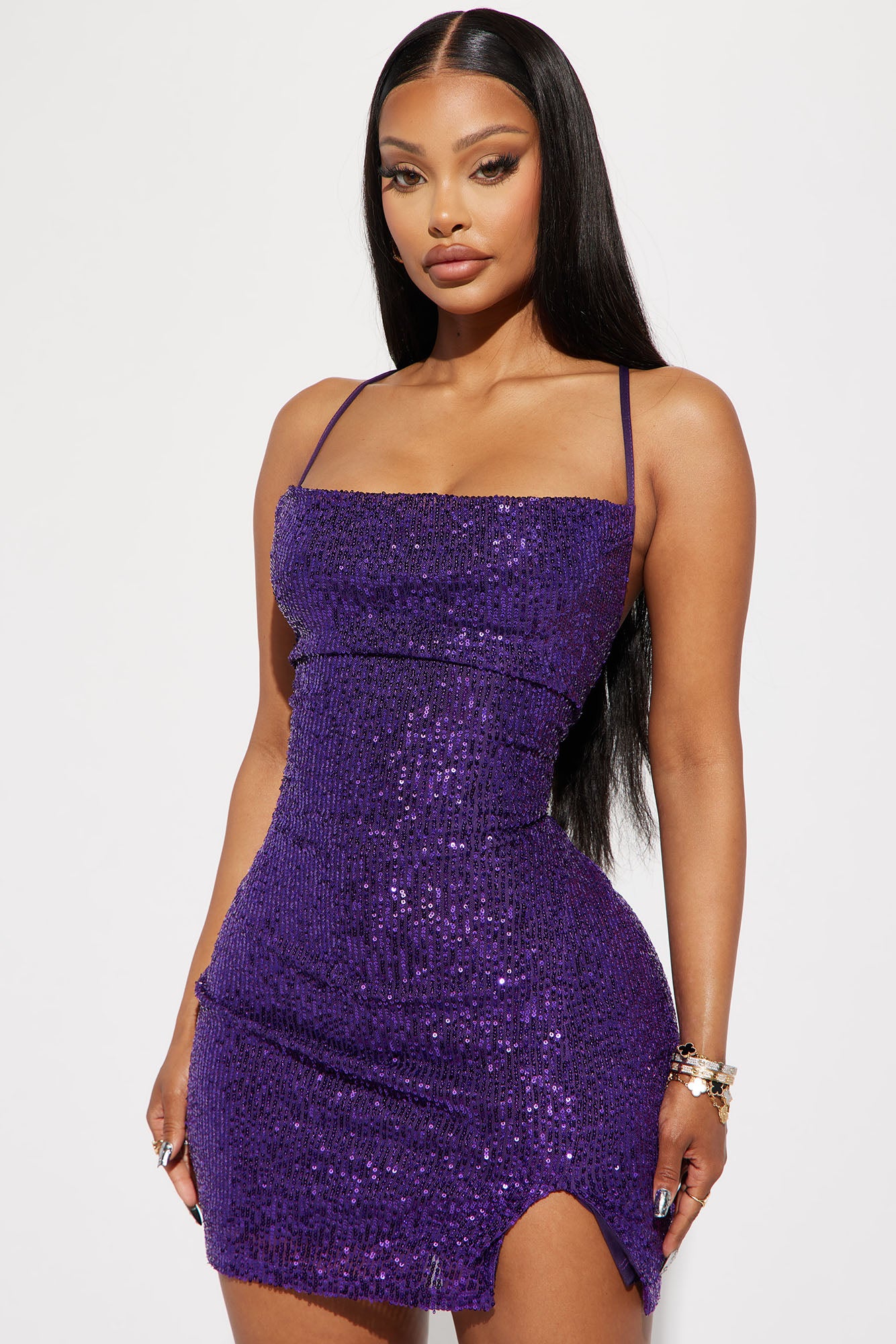 Womens Glow Up Sequin Mini Dress in Purple Size 3X by Fashion Nova