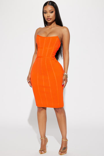 NWT! Fashion Nova Curve Bright Orange Stretch Midi Bodycon Dress Plus Size  3X