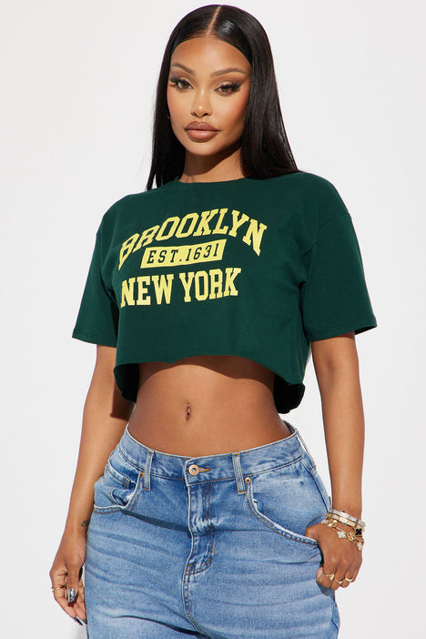 New York Cropped Tee - Teal, Fashion Nova, Screens Tops and Bottoms