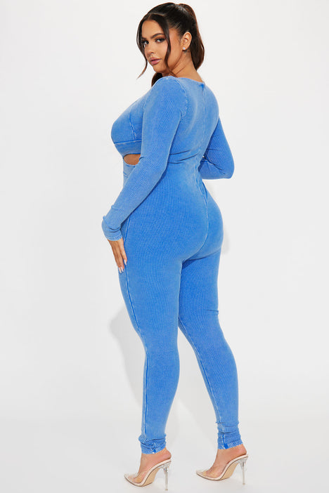 Perfect Vibe Ribbed Jumpsuit - Blue