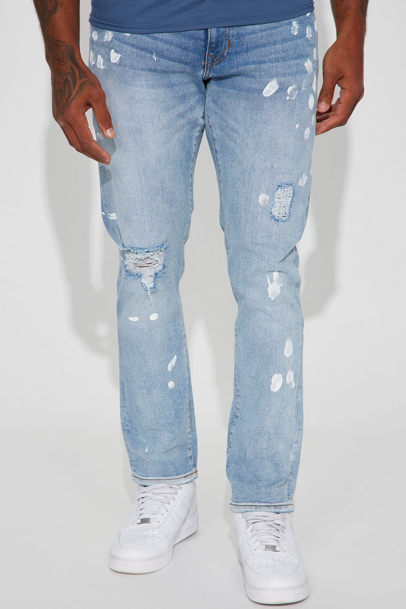 Go Along Paint Splatter Slim Jeans - Light Wash