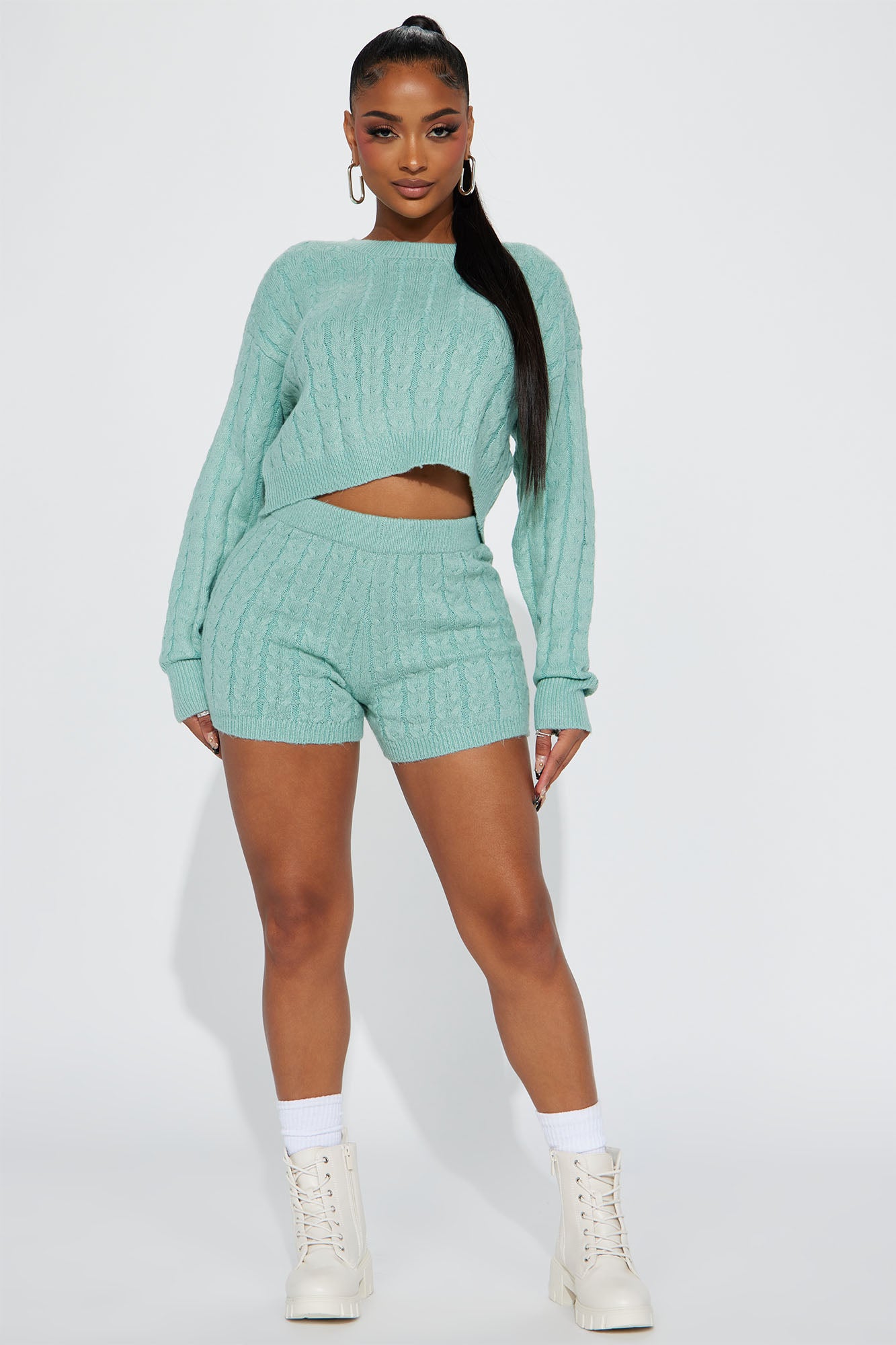 Cassie Sweater Short Set Sage Fashion Nova Matching Sets