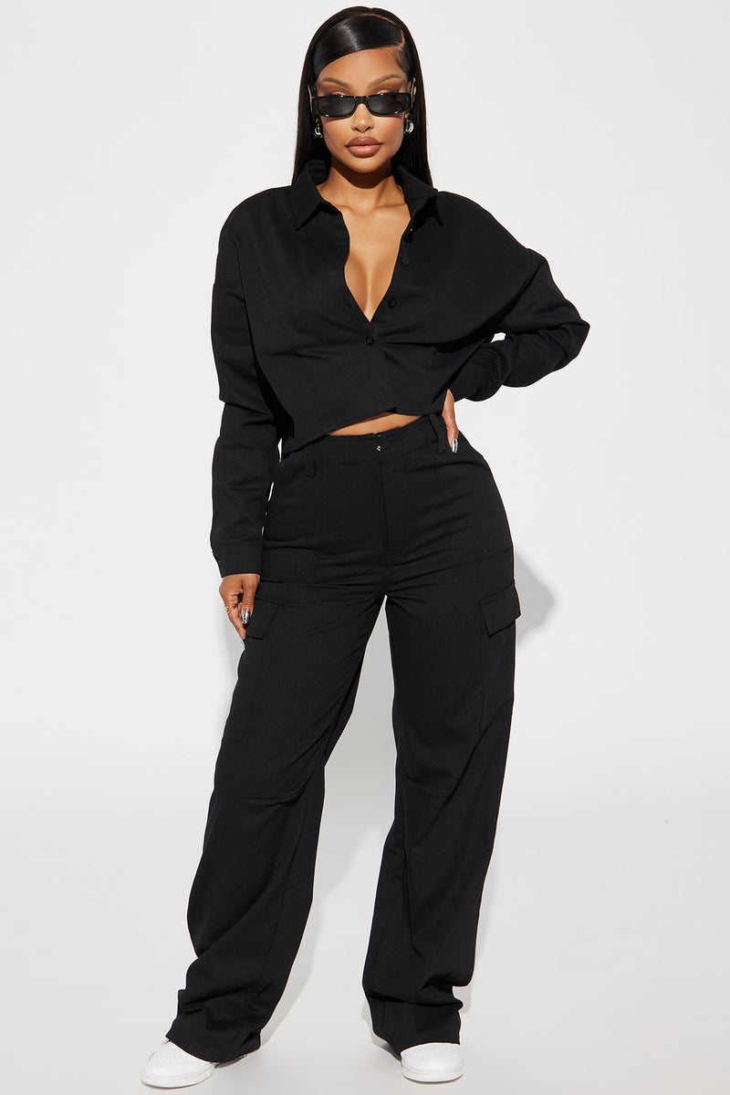 Feelin' Free Cargo Pant Set - Black | Fashion Nova, Matching Sets ...