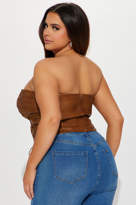 Never Complicated Faux Leather Corset Top - Brown