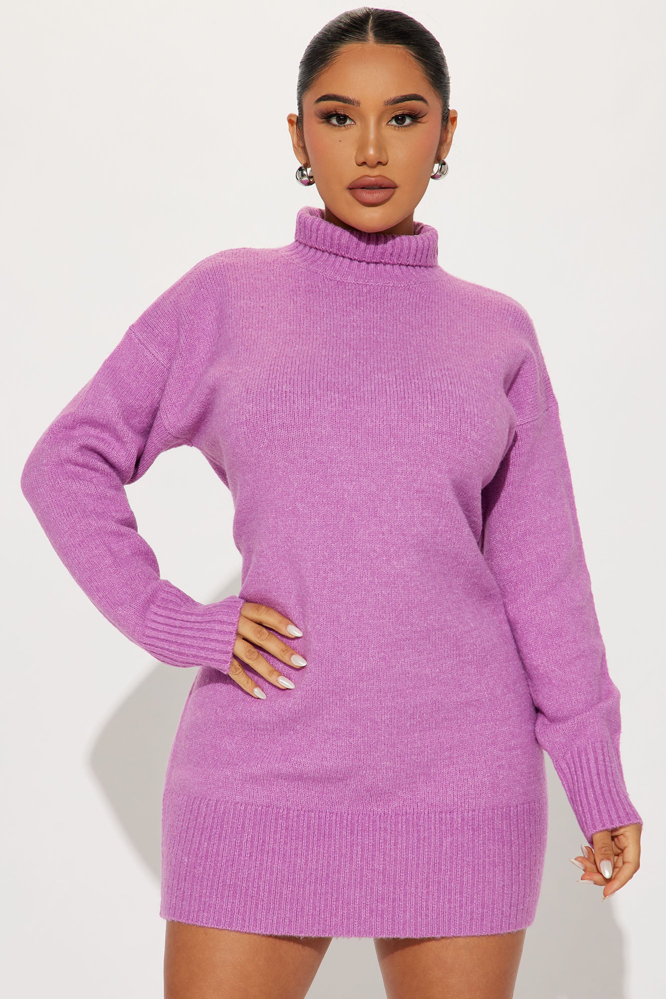 Turtle Neck Pink Dress, Pink Turtleneck Dress