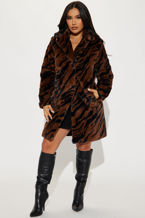 Zebra Love Faux Fur Coat - Brown/combo | Fashion Nova, Jackets