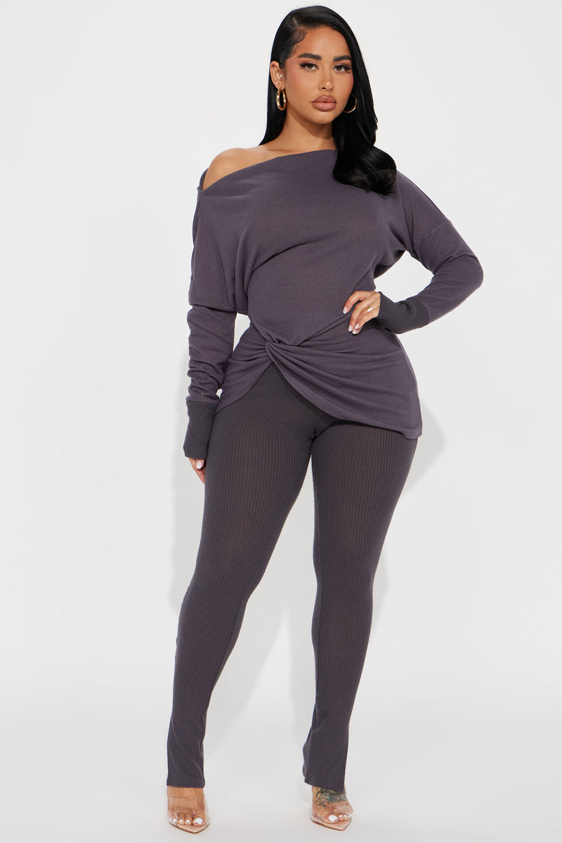 Tara Twist Front Pant Set - Charcoal | Fashion Nova, Matching Sets ...