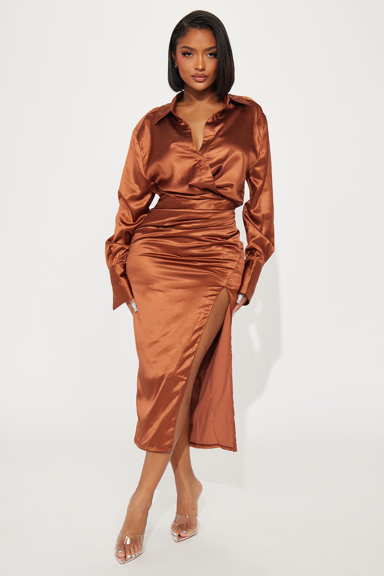 Satin maxi shirt sales dress