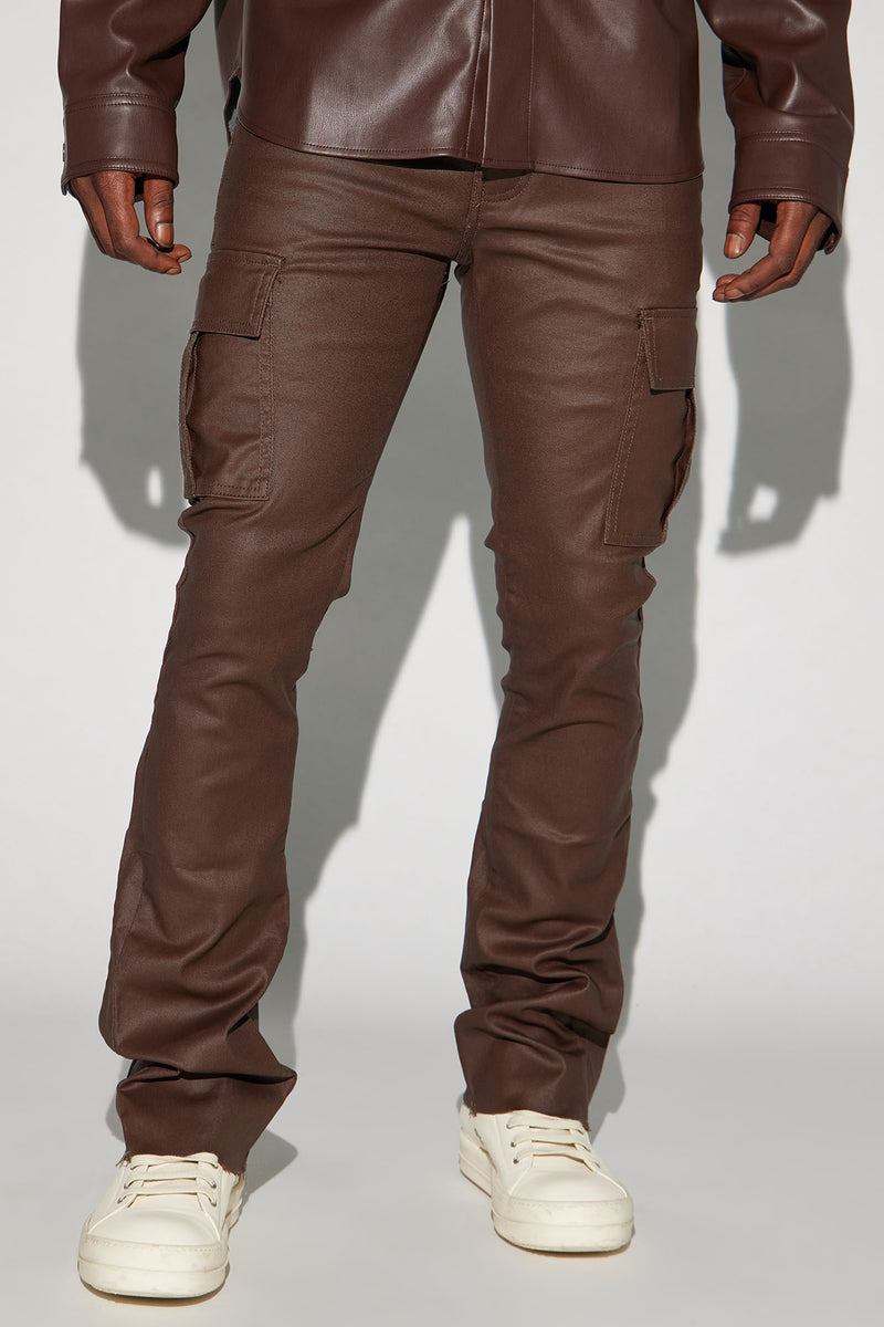 Better Be Cargo Waxed Skinny Flared Pants - Brown | Fashion Nova, Mens ...