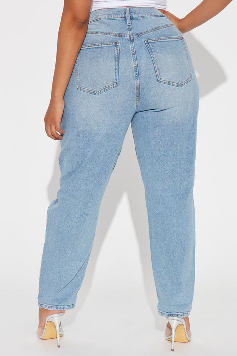Blue Wash Denim Double Waist Mom Jeans - Dawn  Straight leg jeans outfits,  Mom jeans outfit summer, Blue mom jeans
