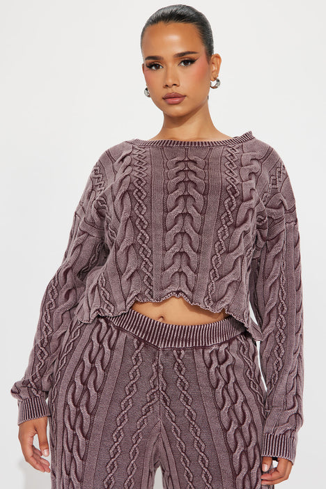 Ineza Mineral Wash Sweater Pant Set - Burgundy