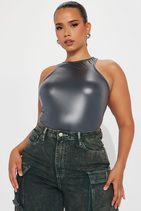 Made For Me PU Bodysuit - Charcoal