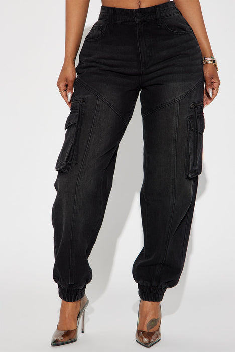 Angel In Disguise Cargo Denim Joggers - Black Wash, Fashion Nova, Jeans