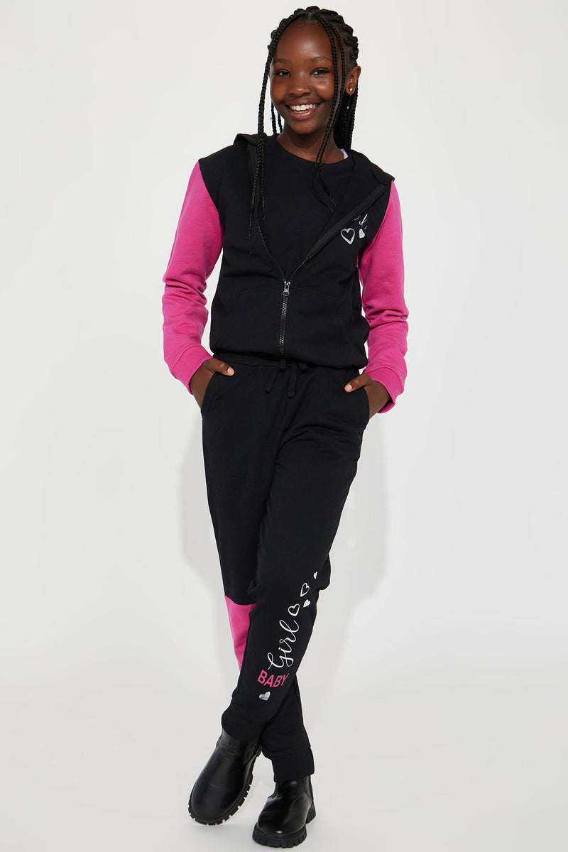 Mini Baby Girl Colorblock Fleece Jogger Set - Black/Pink | Fashion Nova ...
