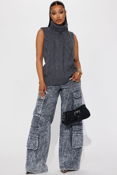 Charcoal Hooded Cable Knit Vest - FINAL SALE
